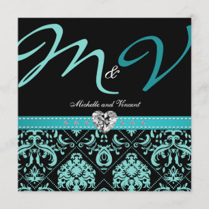 Elégant Invitation Aqua Blue Mariage damassé