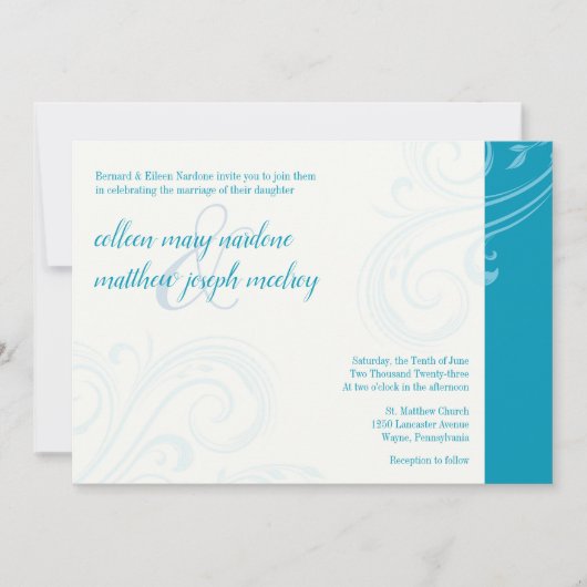Elégant Invitation Aqua, Caroline Mariage (Devant)