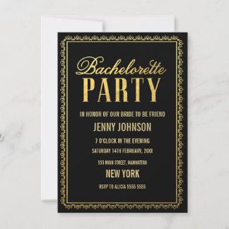 Élégant Invitation Black Gold Bachelorette Party