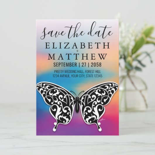 Elegant Invitation Car with Bow and Heart Speckles Kaart (Staand voorkant)
