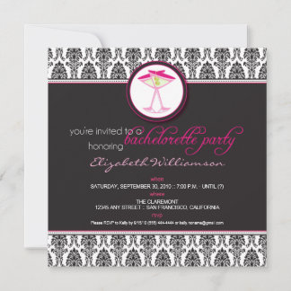 Élégant Invitation Damask Bachelorette (rose)