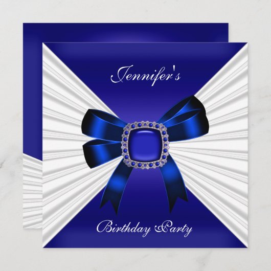 Elégant Invitation d'anniversaire Royal Blue Jewel (Devant / Derrière)