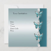 Elégant Invitation d'anniversaire Turquoise Papill (Dos)