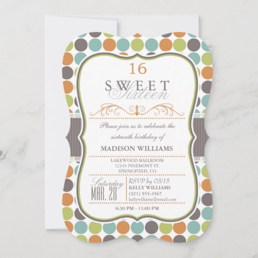 Élégant Invitation de 16 fêtes; Points rétro (Devant)
