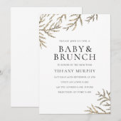 Elégant Invitation de Baby shower à feuilles or ou (Devant / Derrière)
