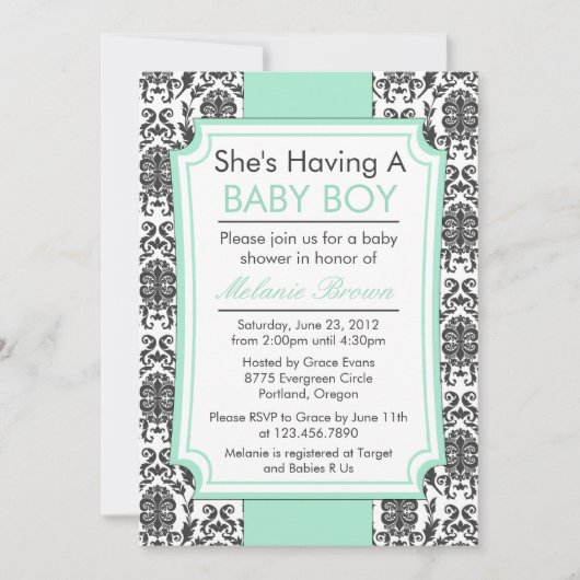 Élégant Invitation de Baby shower Damask (Devant)