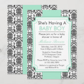 Élégant Invitation de Baby shower Damask (Devant / Derrière)