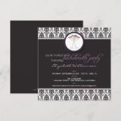 Élégant Invitation de bachelorette Damask (violet) (Devant / Derrière)