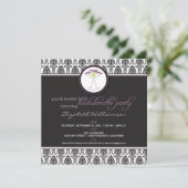 Élégant Invitation de bachelorette Damask (violet) (Debout devant)