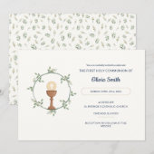 Élégant Invitation de communion - Couronne florale (Devant / Derrière)