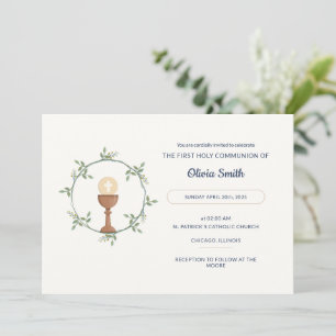Élégant Invitation de communion - Couronne florale
