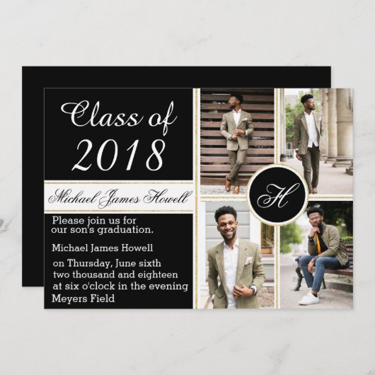 Élégant Invitation de diplômes de monogramme (Devant / Derrière)