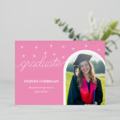 Élégant Invitation de graduation rose pour filles (Debout devant)