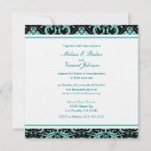 Élégant Invitation de monogramme bleu Aqua / noir (Dos)