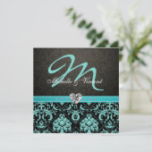 Élégant Invitation de monogramme bleu Aqua / noir (Debout devant)