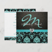 Élégant Invitation de monogramme bleu Aqua / noir (Devant / Derrière)