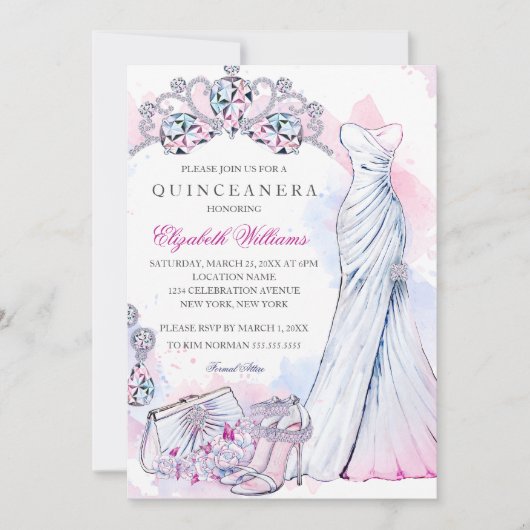 Élégant Invitation de Quinceanera en cristal d'éti (Devant)