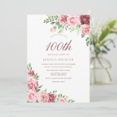 Élégant Invitation du 100e anniversaire rose et bo (Debout devant)