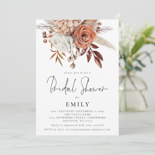 Élégant Invitation Fête des mariées en terre cuite (Debout devant)