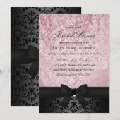 Élégant Invitation Fête des mariées noir et rose (Devant / Derrière)