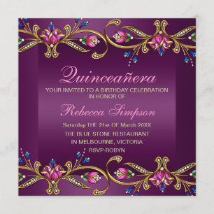 Elégant Invitation Floral Gem Purple/Black Quincea