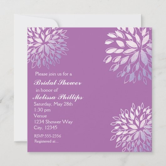 Élégant Invitation Floral Silvery moderne violet L (Devant)