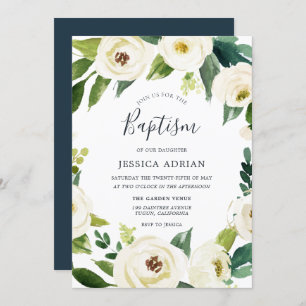 Élégant Invitation Floral Wreath Baptism