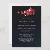 Élégant Invitation Memorial noir et rouge floral  (Devant)