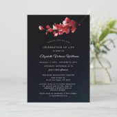 Élégant Invitation Memorial noir et rouge floral  (Debout devant)