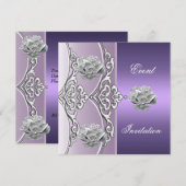 Elegant Invitation Paars Mauve Silver Floral Kaart (Voorkant / Achterkant)