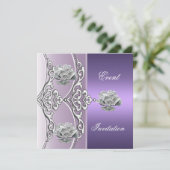 Elegant Invitation Paars Mauve Silver Floral Kaart (Staand voorkant)