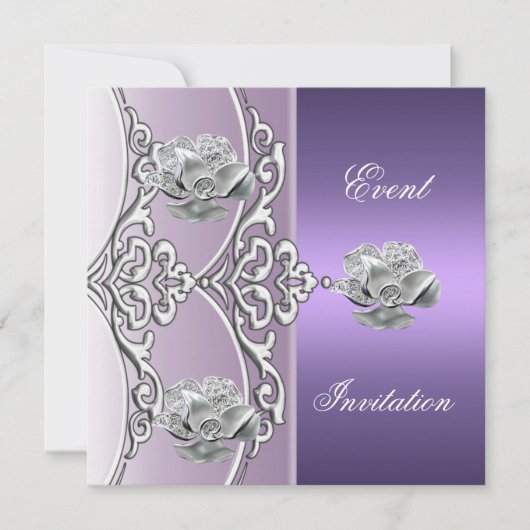 Elegant Invitation Paars Mauve Silver Floral Kaart (Voorkant)