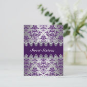 Élégant Invitation pourpre et argent damassé doux1 (Debout devant)