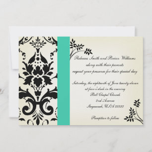 Elégant Invitation Turquoise et Black Mariage dama