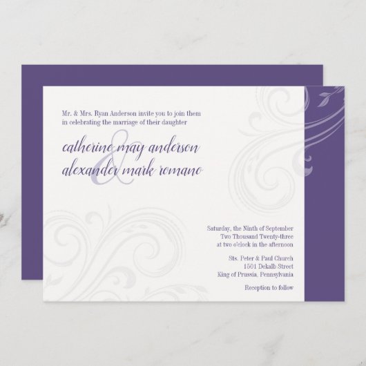 Élégant Invitation violet, Caroline Mariage (Devant / Derrière)