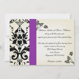 Élégant Invitation violet et noir de Mariage damas