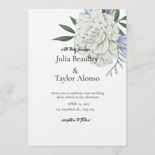 Elegant Invitation with One Big White Rose | Minim Kaart (Voorkant)