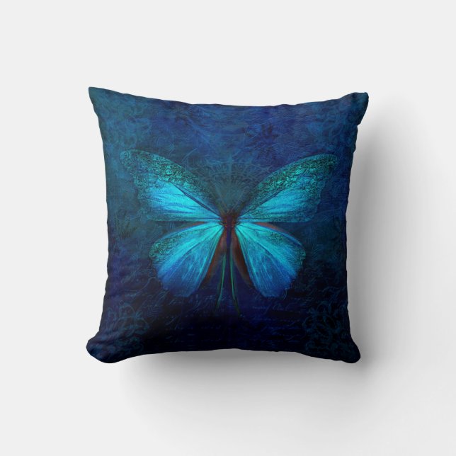 Elegant Iridescent Blue Butterfly Kussen (Voorkant)