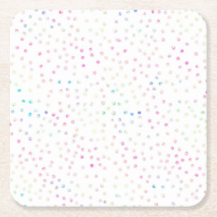 Elegant Iridescent Confetti Stip White Design Vierkante Kartonnen Onderzetter
