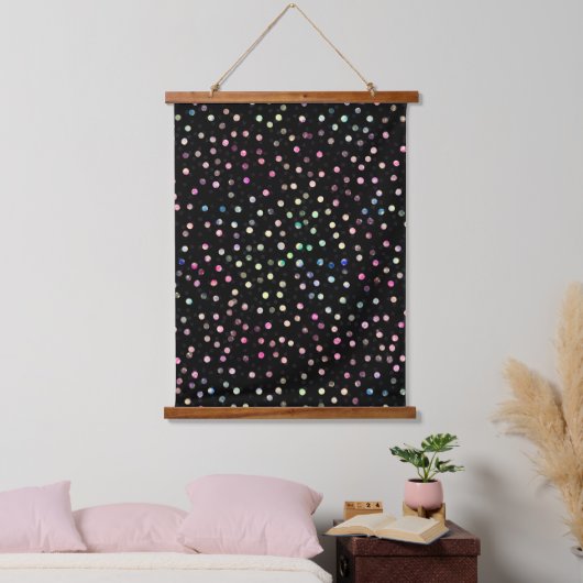 Elegant Iridescent Glitter Stippen - Zwart design Hangend Wandkleed (Slaapkamer)