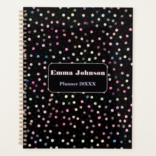 Elegant Iridescent Glitter Stippen - Zwart design Planner (Voorkant)