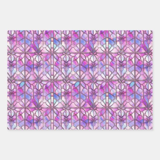 Elegant Iridescent Pink Faux Glas in lood Patroon Inpakpapier Vel (Voorkant 2)