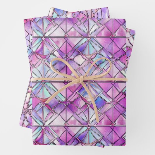 Elegant Iridescent Pink Faux Glas in lood Patroon Inpakpapier Vel (In situ)