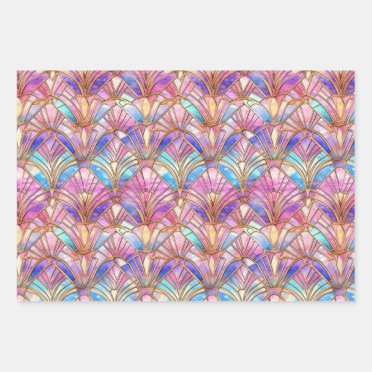 Elegant Iridescent Pink Faux Glas in lood Patroon Inpakpapier Vel (Voorkant 3)