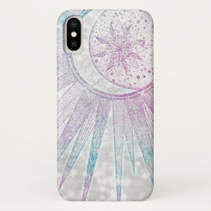 Elegant Iridescent Sun Moon Mandala Silver Design iPhone X Hoesje