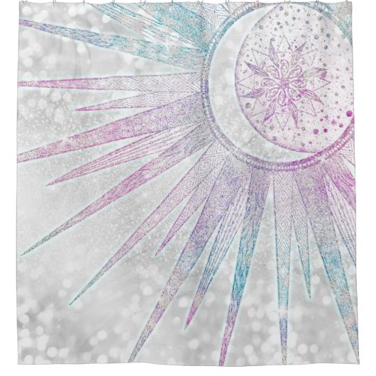 Elegant Iridescent Sun Moon Mandala Silver Design Douchegordijn (Voorkant)
