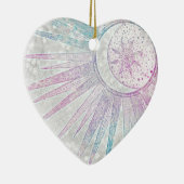 Elegant Iridescent Sun Moon Mandala Silver Design Keramisch Ornament (Rechts)