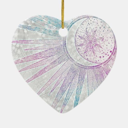 Elegant Iridescent Sun Moon Mandala Silver Design Keramisch Ornament (Achterkant)
