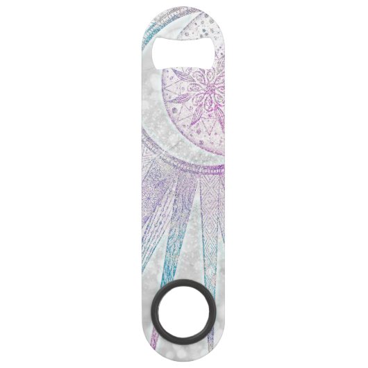 Elegant Iridescent Sun Moon Mandala Silver Design Speed Flessenopener (Achterkant)