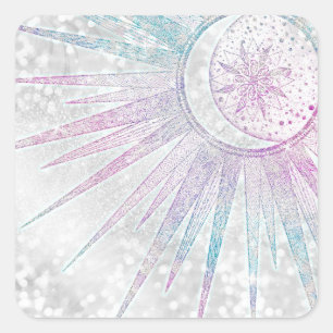Elegant Iridescent Sun Moon Mandala Silver Design Vierkante Sticker
